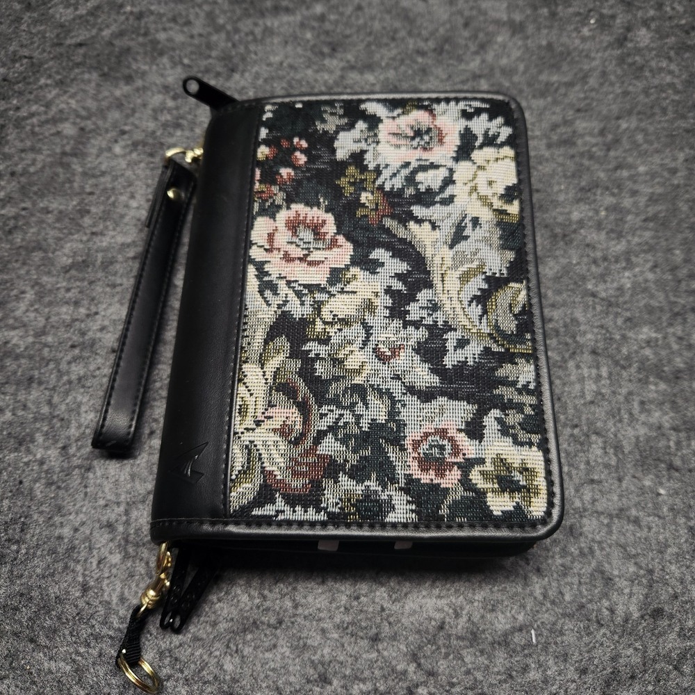 Apego Vintage Millenium Organizer Calendar Planner Black Floral Tapestry NOS